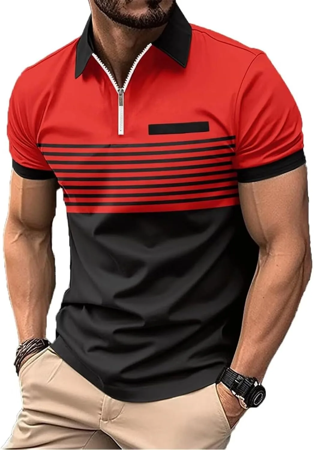 

Мужская поло с четвертью молнии в полоску и коротким рукавом Weinexra