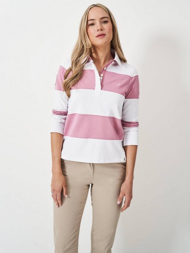 

Рубашка для регби в полоску с длинным рукавом Crew Clothing, цвет Pink/White