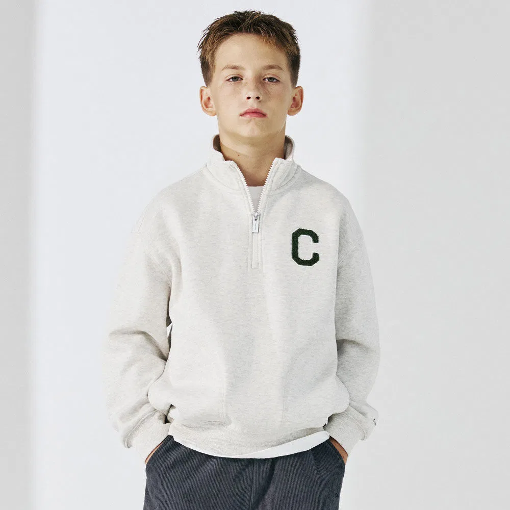 Детский свитшот Slim Warm с воротником на молнии овсяный от Covernat Kids