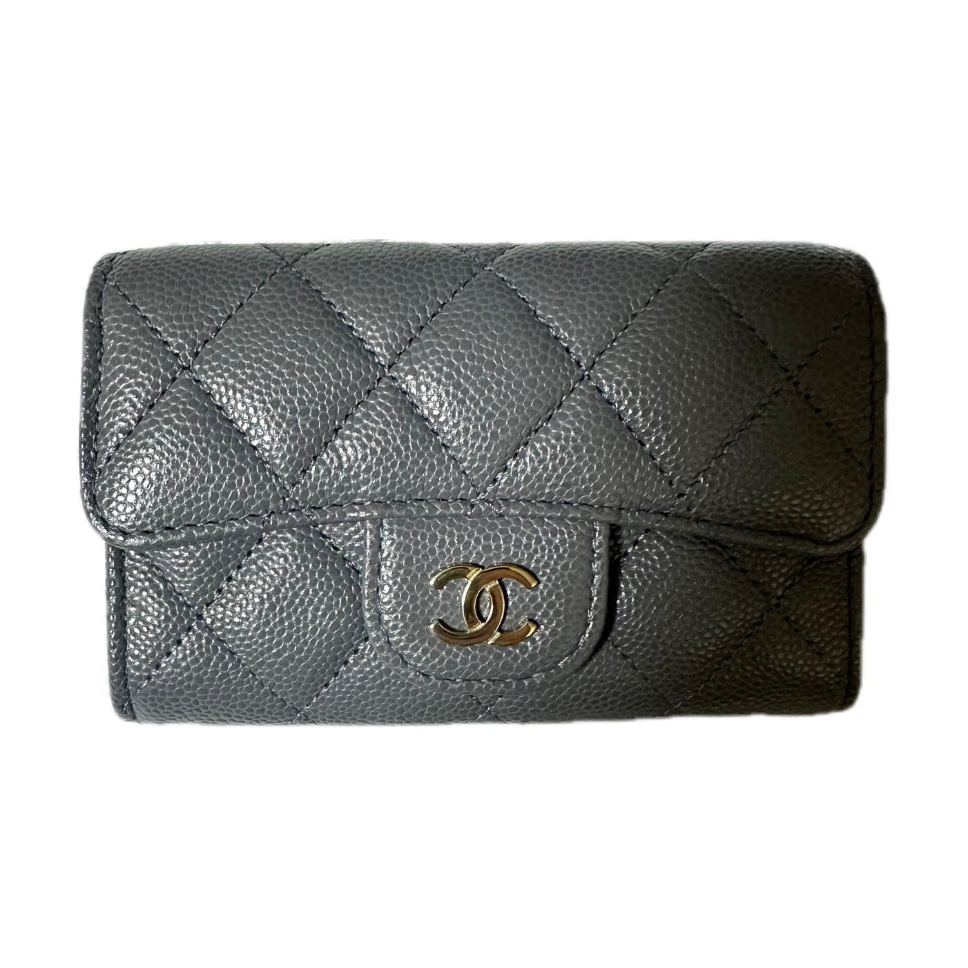 

CHANEL Тисненая телячья кожа женский кошелек для монет бумажник картхолдер темно-серый