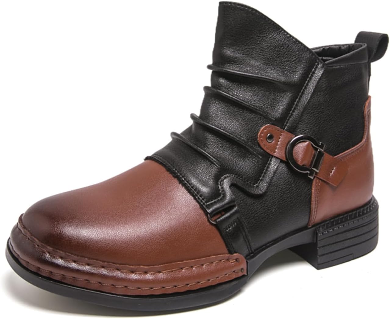 

Мужские кожаные ботинки-слипоны Chelsea на низком каблуке с пряжкой, боковой молнией, для бизнеса, офиса, вождения, с круглым носком, мягкие, легкие, дышащие, с нескользящей подошвой для работы и повседневной носки Tengfeifly, коричневый