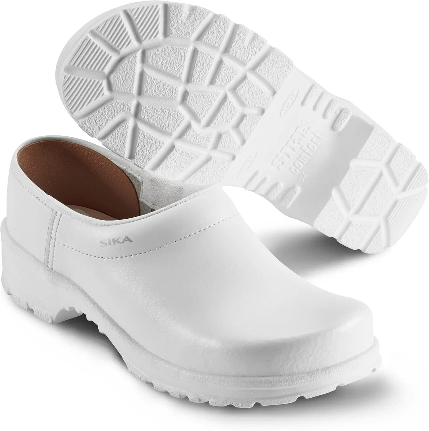 Сабо SIKA Komfort Unisex-Freizeitclogs, Schuhe mit breitem Holzfußbett, rutschfeste, Stoßdämpfende PU-Sohle, Permair-Leder, Strapazierfähige Geschlossene Сабо для работы и общего комфорта, White