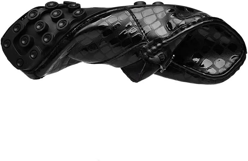 Лоферы мужские, кожа PU, Anti-Slip Rubber Sole & Supportive Block Heel, Black UOPYNE — фото 4