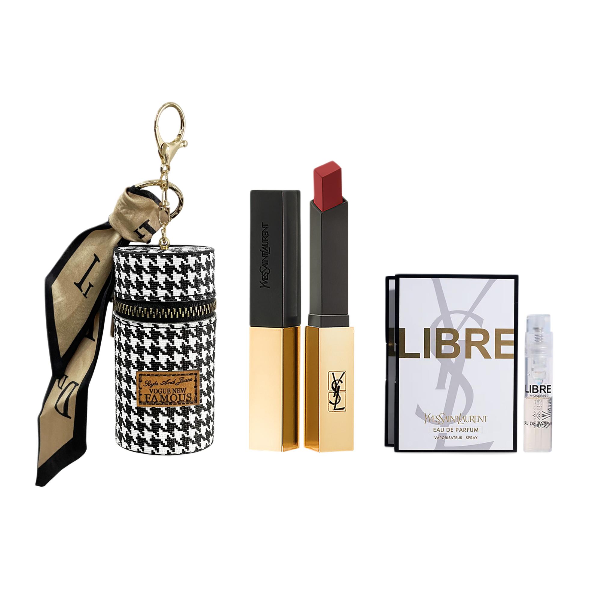 

Набор образцов помады с бесплатным футляром для помады в виде парфюма SAINT LAURENT, little золотой bar n°1966 (formal wear)+free sample of eau de toilette+houndstooth lipstick case