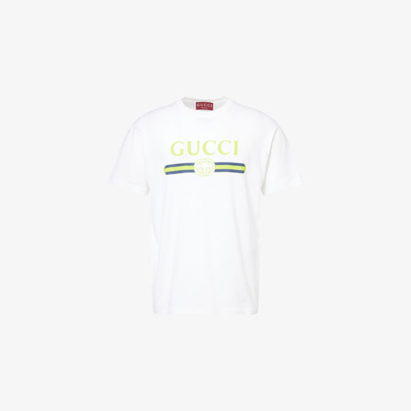 

Футболка Gucci с принтом логотипа, белый / салатовый