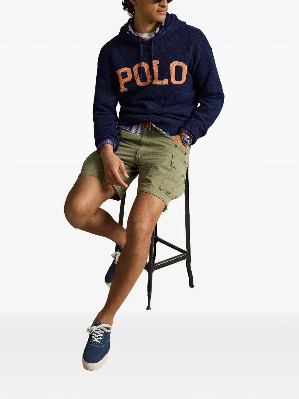 Худи, связанное в технике интарсии Polo Ralph Lauren, синий — фото 2