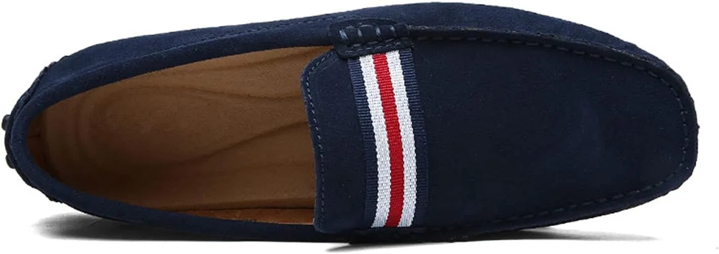 Лоферы замшевые с бантом Mens Comfortable Driving Walking Suede Bow Buckle Penny Loafers Boat Shoes, синий LITNERMIA — фото 4