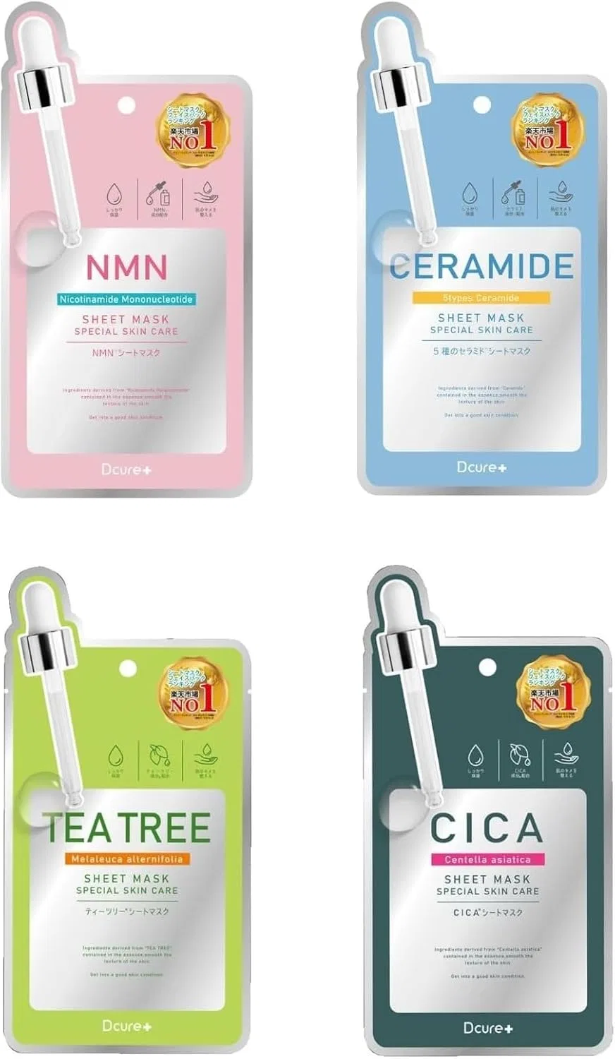 Набор тканевых масок PICOMONTE Dcure+ Decure, 4 вида (NMN/5 Ceramide/Tea Tree/CICA), 27 мл