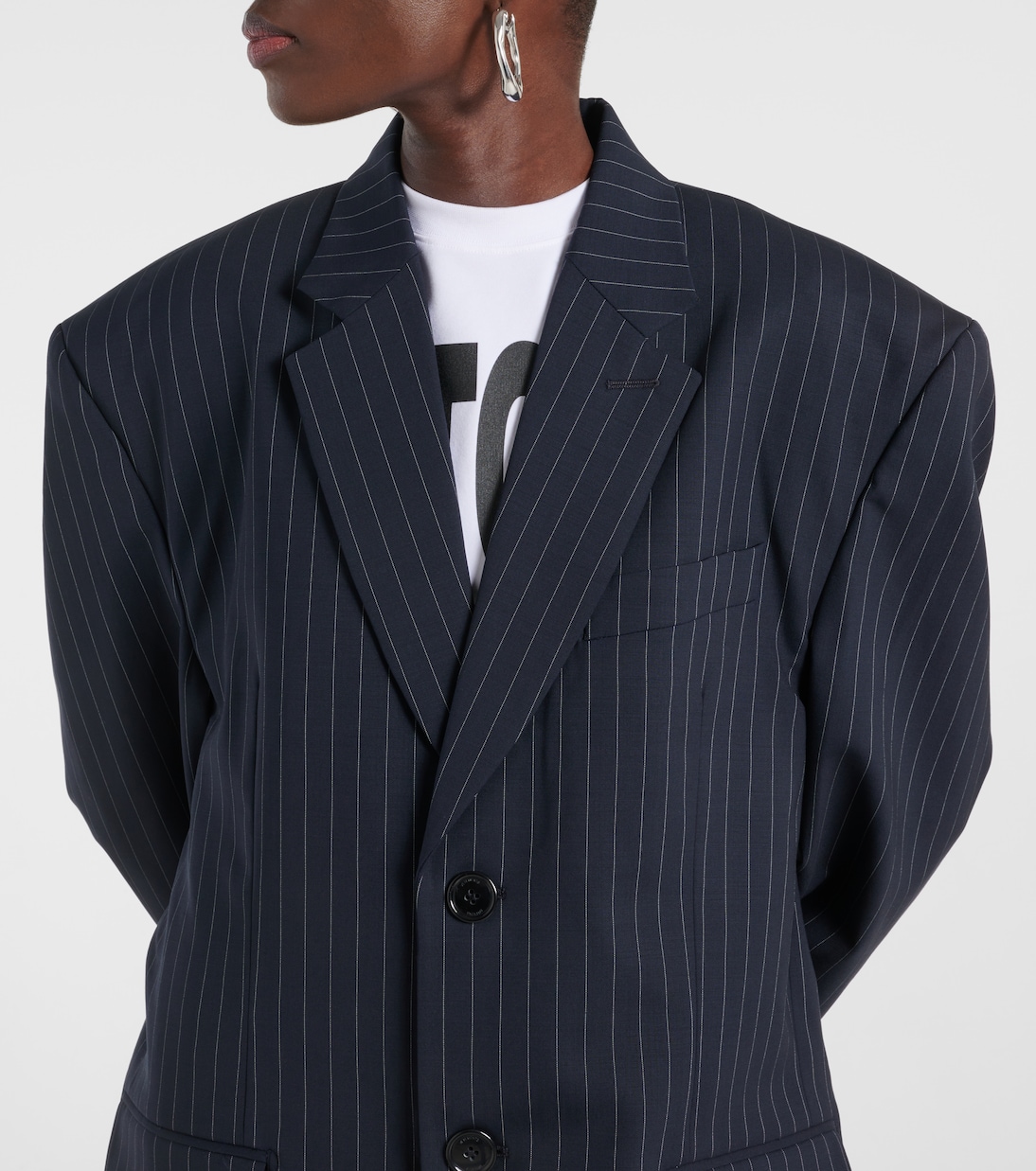 Шерстяное пальто свободного кроя в тонкую полоску Vetements, Navy Pinstripe — фото 4