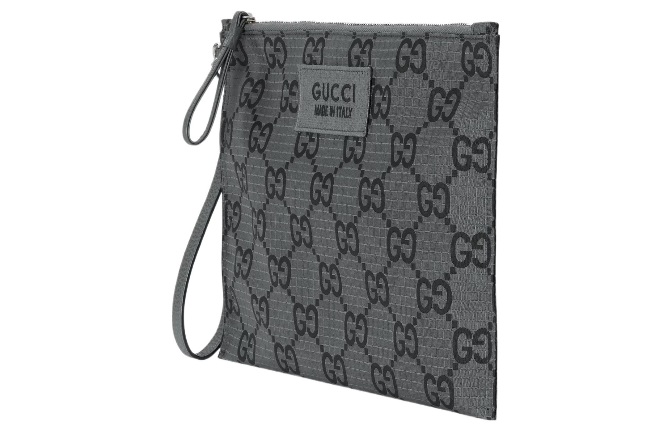 GUCCI Переработанный полиэстеровый клатч мужской темно-серый и черный — фото 2