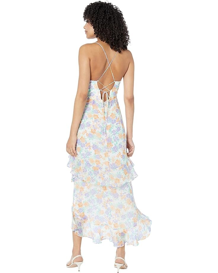 

Платье WAYF Indie Open Back Midi Dress with Ruffle Hem, цвет Ivory Floral