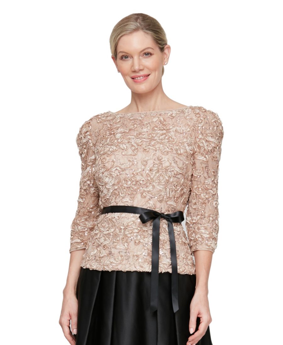 

Женская блузка с рукавами 3/4 из сутажа Alex Evenings, CHAMPAGNE