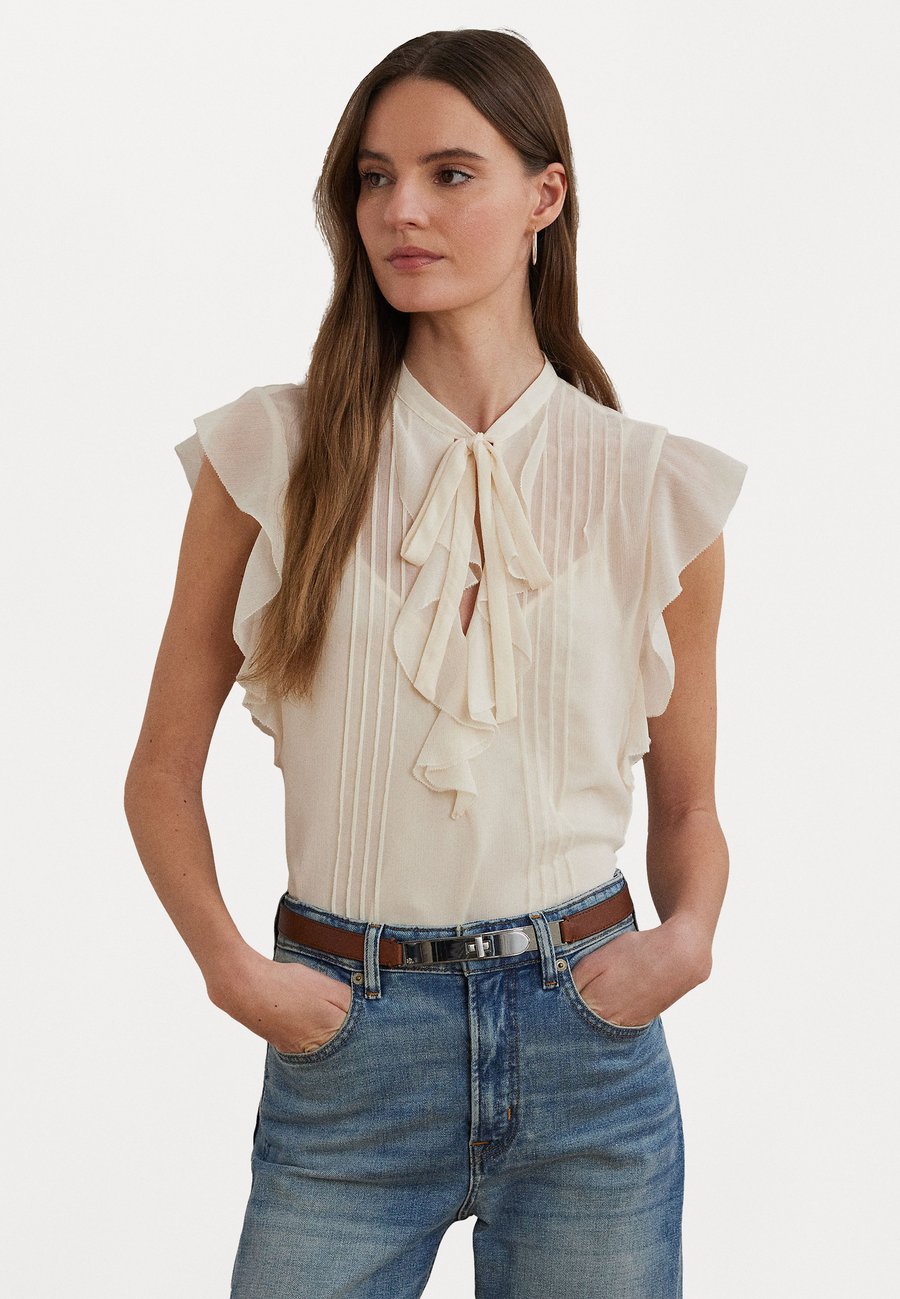 

Блуза Lauren Ralph Lauren PINTUCKED GEORGETTE TIE NECK BLOUSE, Mascarpone Cream/Off-White