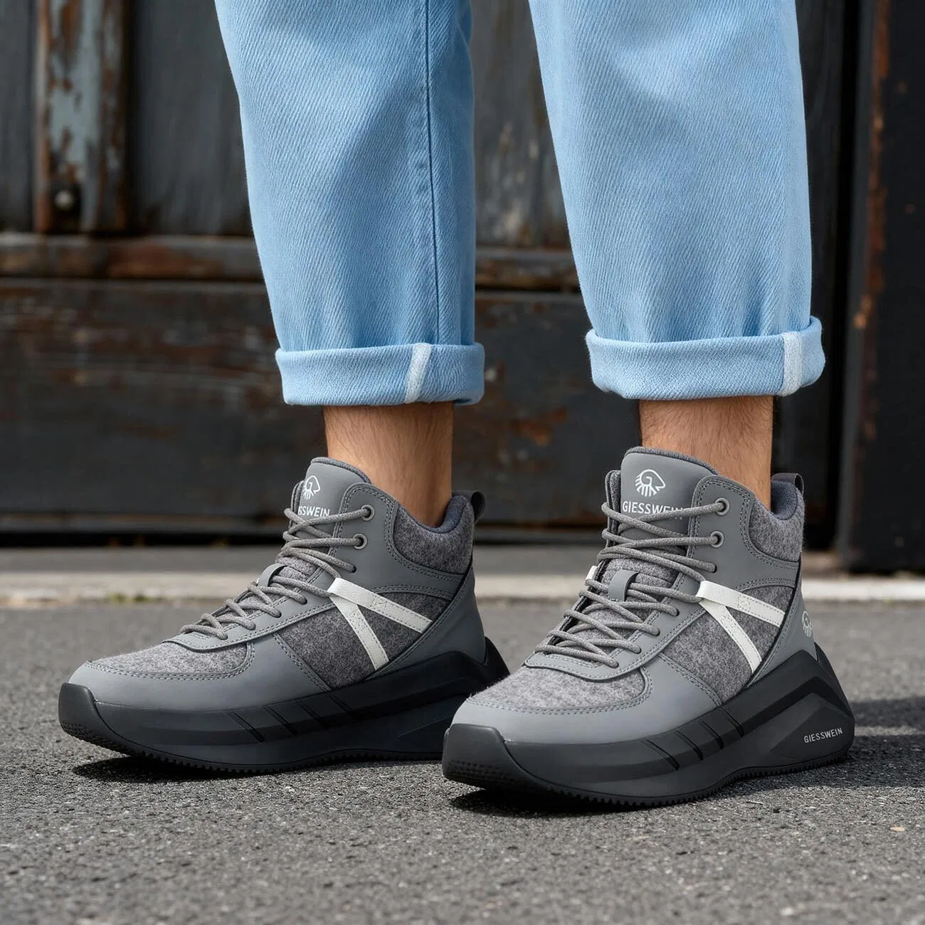 Мужские высокие кроссовки Giesswein Chunky High Sneaker - повседневные кроссовки из мериносовой шерсти и кожи с подошвой из ЭВА, Slate — фото 2