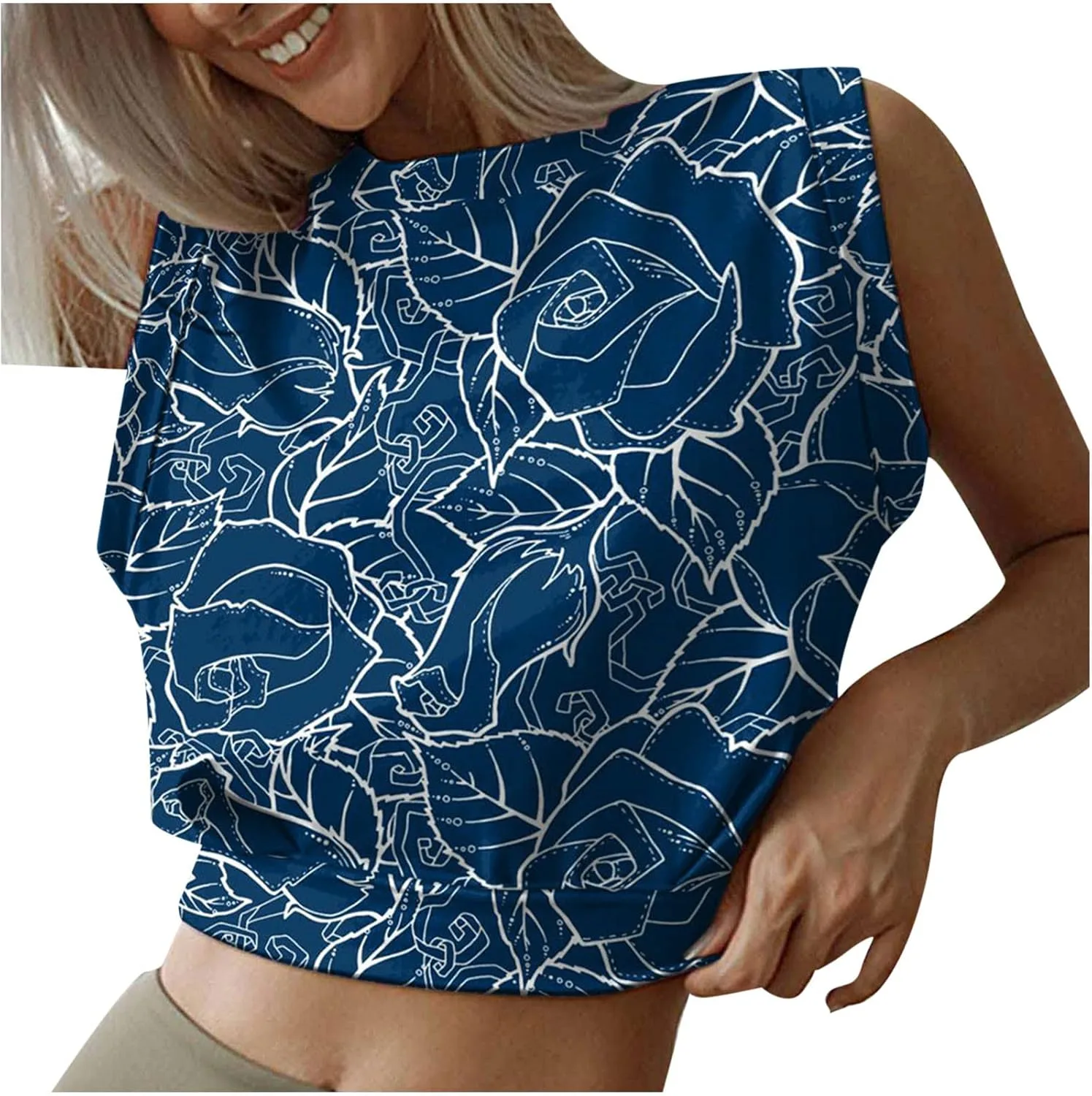 

Женская летняя безрукавка кроп топ с принтом розы NATHGAM