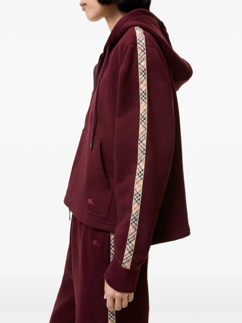 Толстовка Burberry, женская, клетчатый узор с вышивкой рыцаря-всадника, красный — фото 3