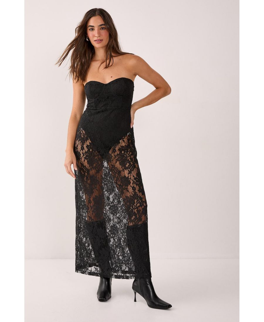 

Женское кружевное прозрачное макси-платье-бандо Nasty Gal, Black