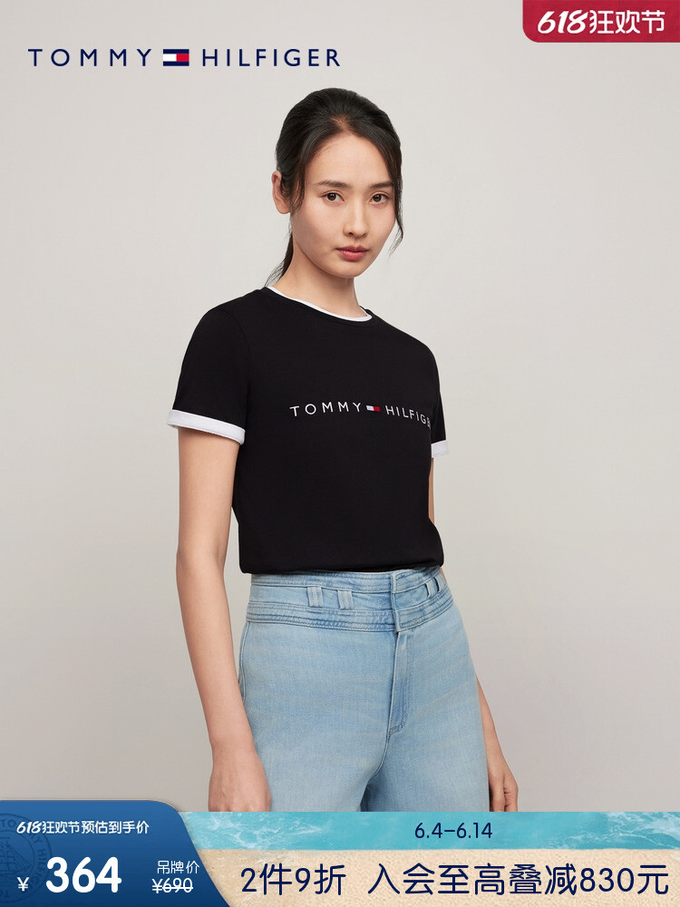 

Футболка женская Tommy Hilfiger с вышивкой и короткими рукавами, черный