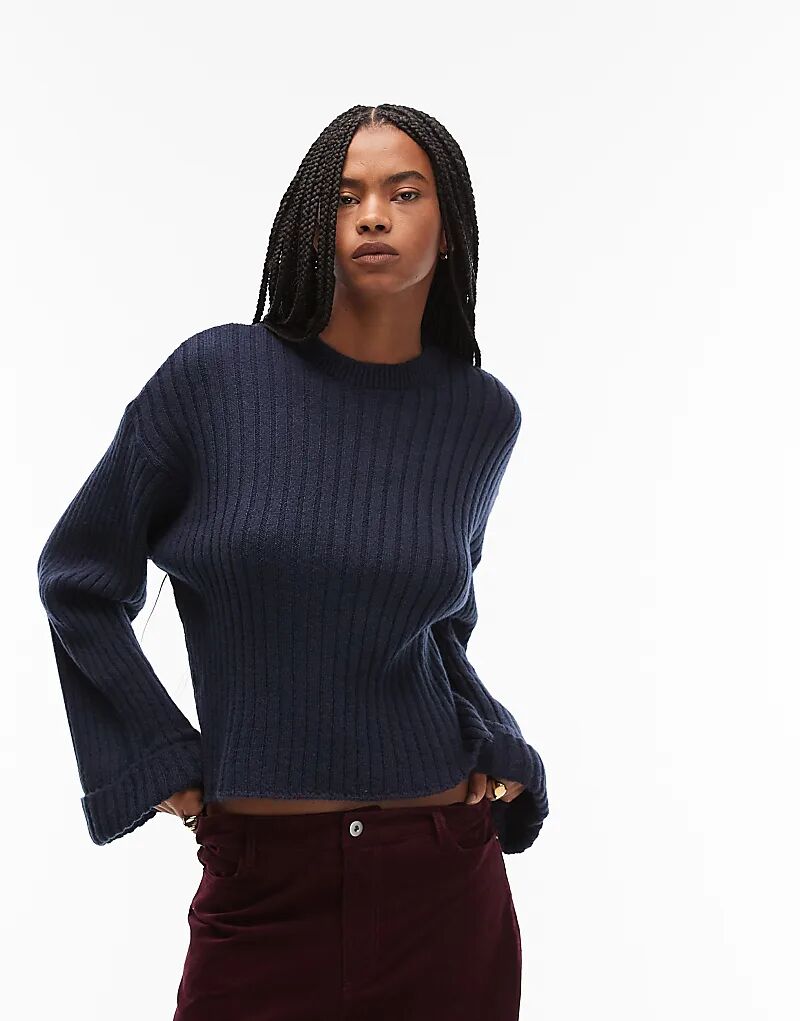 

Вязаный джемпер ASOS DESIGN с отворотами темно-синего цвета