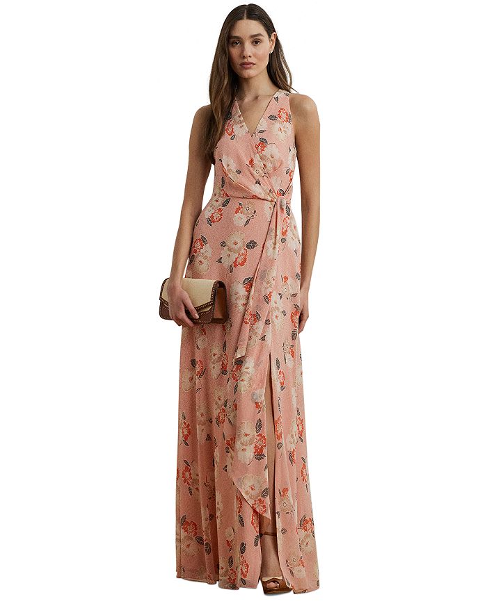 

Платье из жоржета с цветочным принтом и рюшами Ralph Lauren, розовый