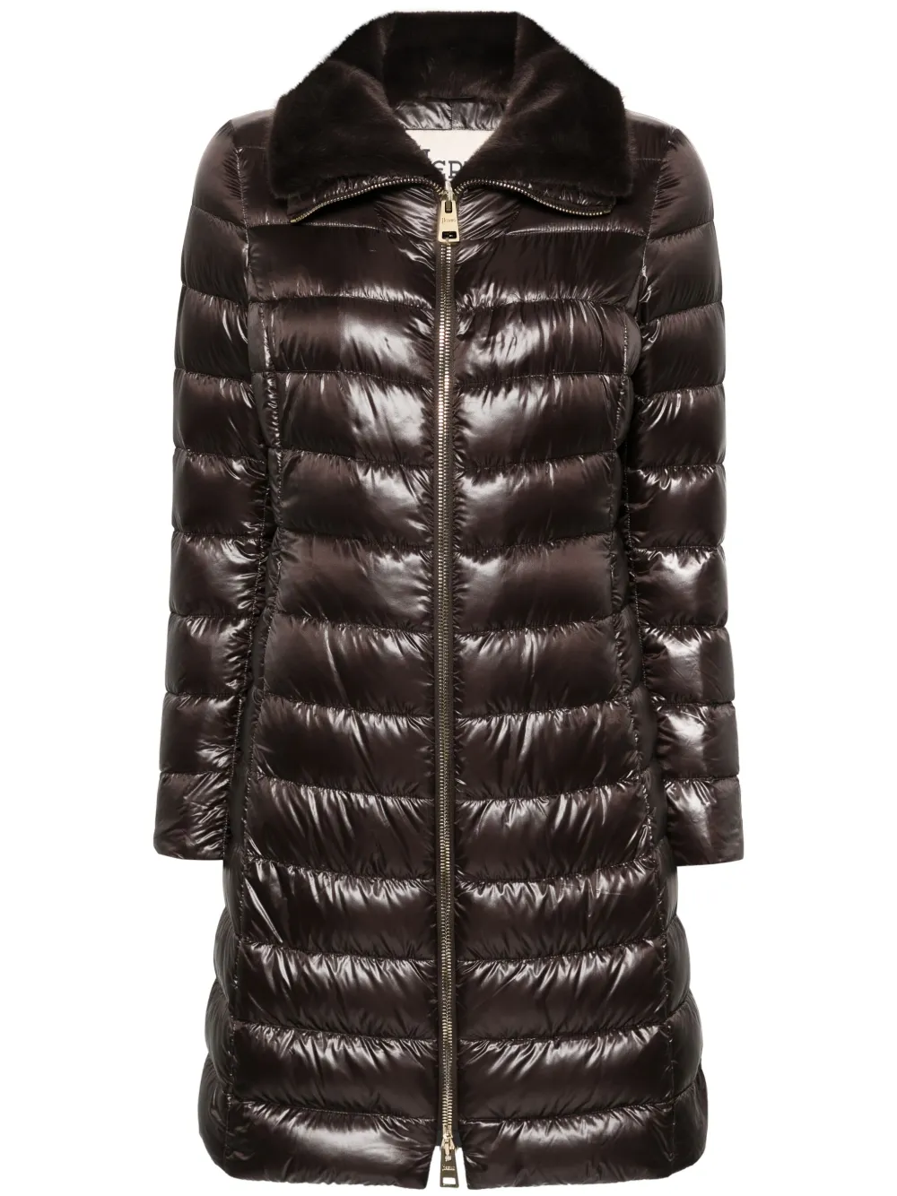 

Пуховик с воротником из искусственного меха Herno, коричневый