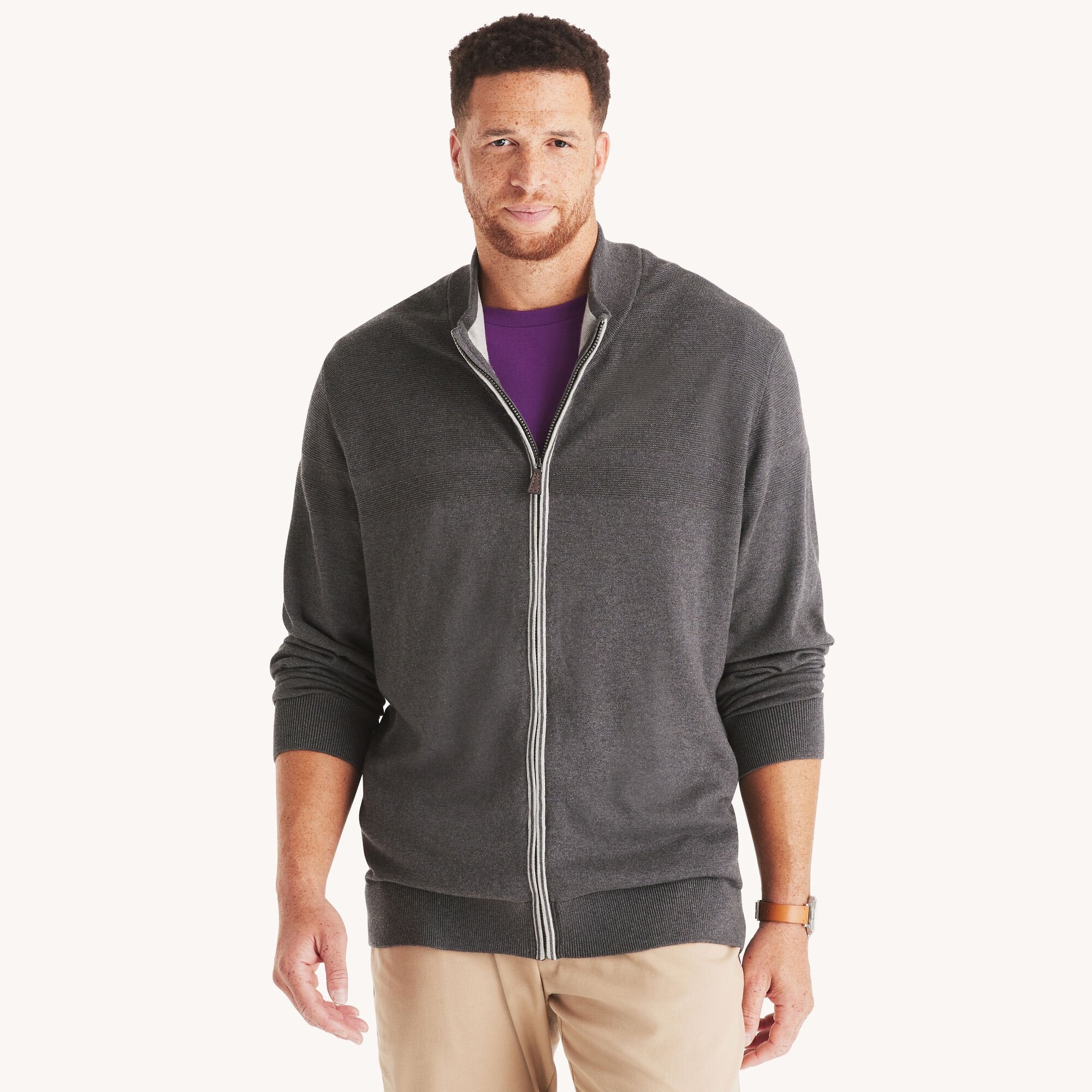 

Nautica Mens Big & Tall Navtech Mock-Neck Full Zip свитер, цвет charcoal