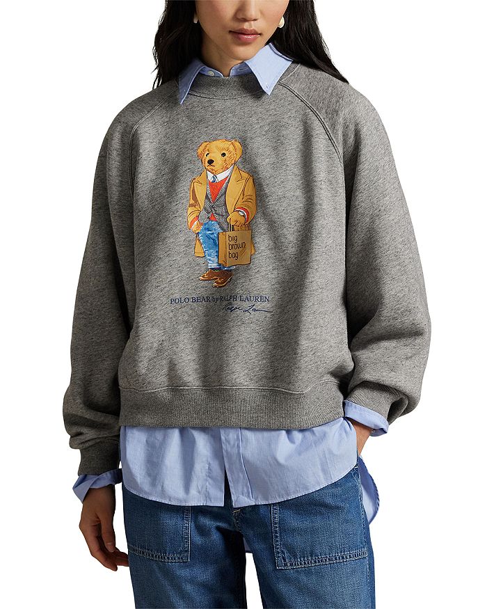 

Поло с медведем оверсайз флисовая водолазка - эксклюзив Ralph Lauren, серый