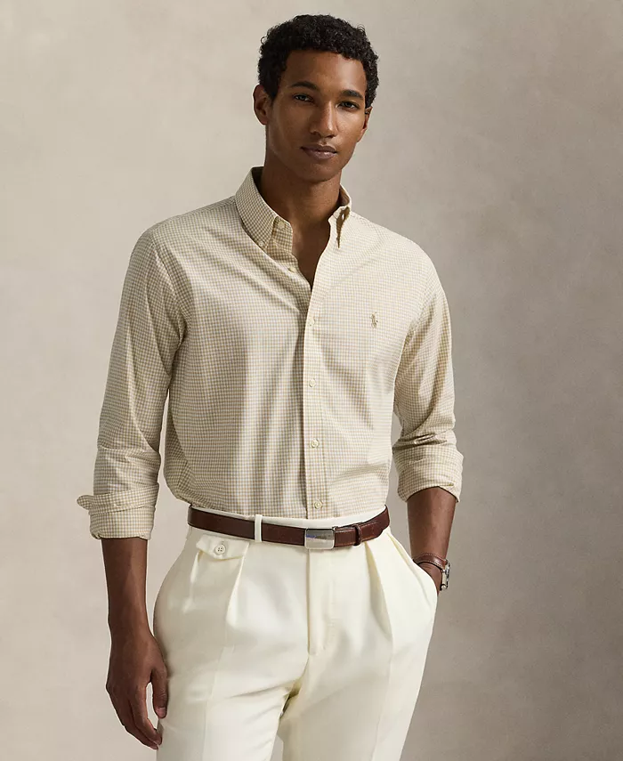 

Мужская классическая рубашка из стрейч-поплина в клетку Polo Ralph Lauren, коричневый/бежевый