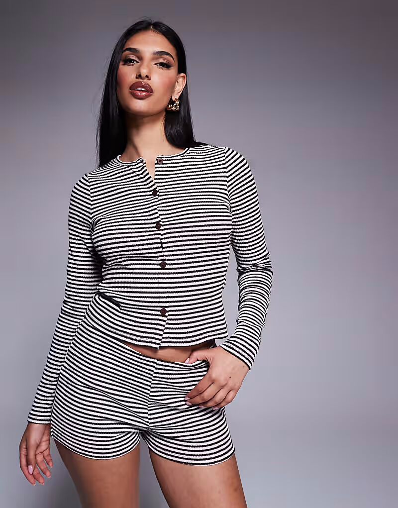 

Кардиган ASOS DESIGN Coord с круглым вырезом и полосками черного и белого цвета