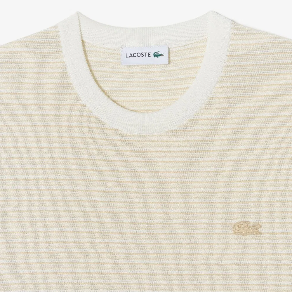 Мужской бежевый пуловер с коротким рукавом и мульти-полоской от Lacoste — фото 2