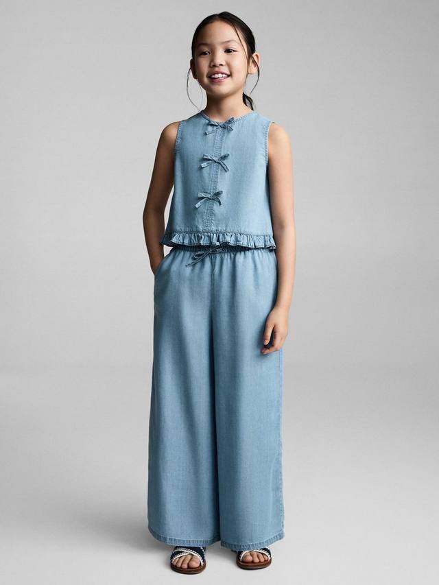 

Детские брюки прямого кроя с эффектом струящейся ткани Mango, Open Blue