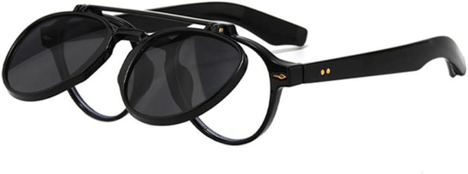 

Модные женские солнцезащитные очки с двойной перемычкой, овальной формы, с откидными линзами, защита от УФ-излучения UV400; мужские солнцезащитные очки в стиле панк с градиентным переходом и заклепками FYTUP, Black Gray