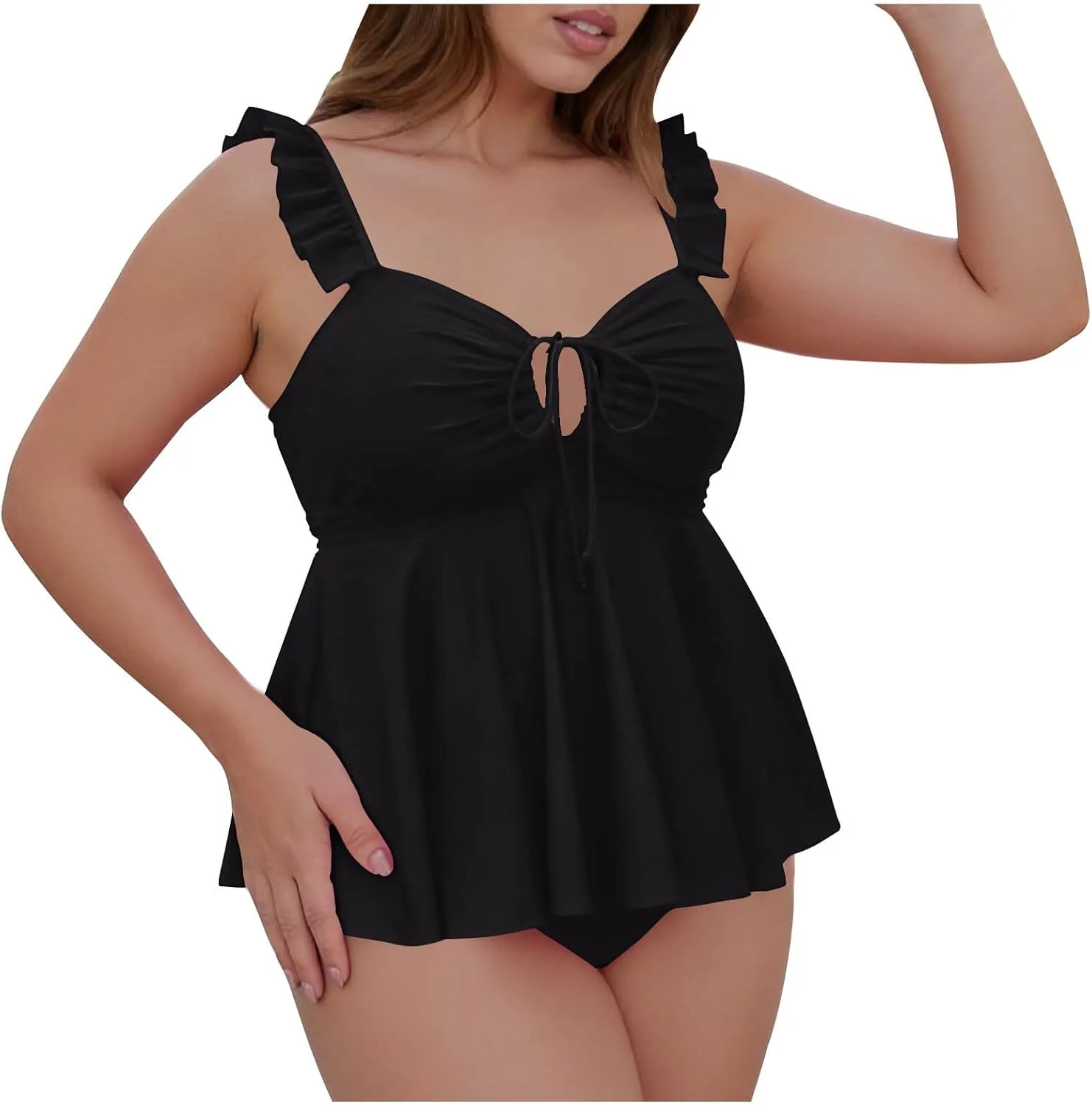Купальник Plus Size с контролем живота: топ Tankini и шорты свободного кроя с высокой талией Generic, черный