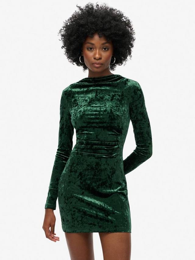 

Бархатное мини-платье с длинным рукавом Superdry, цвет Deepest Green