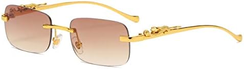 

Винтажные солнцезащитные очки без оправы для женщин и мужчин, для путешествий и вождения, с металлическим рисунком головы леопарда, защита от ультрафиолета UV400 MTZJH, Gold Tea