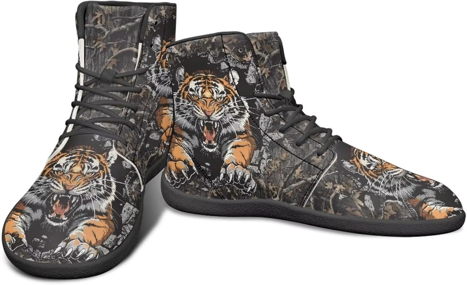 

Мужские кроссовки с высокой посадкой и рисунком животных без подошвы с нулевым перепадом, с резиновой подошвой для бега, походов и путешествий Watdotory, Tree Camouflage Tiger Print