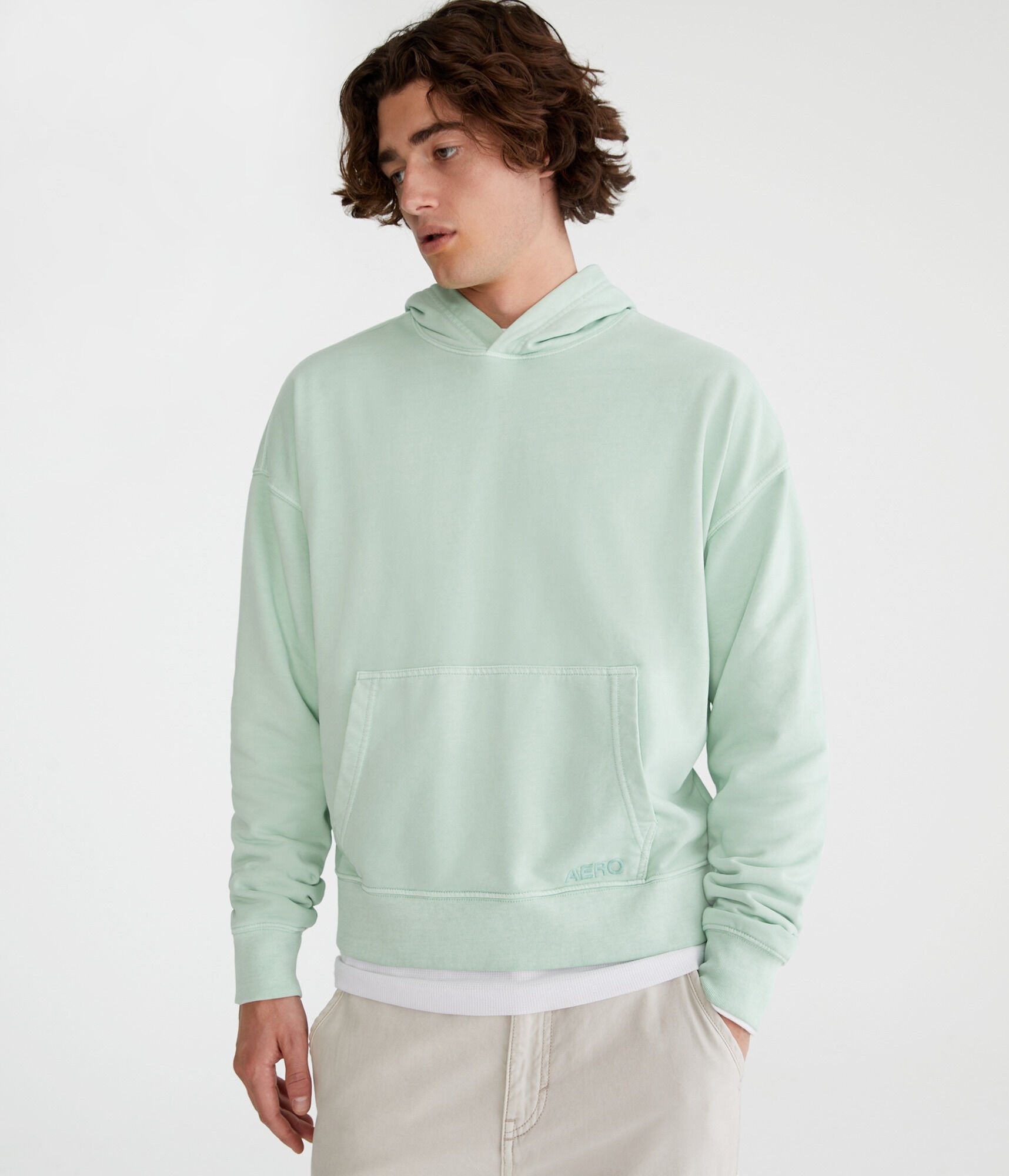 

Aeropostale Тональный логотип Свободный махровый свитер с капюшоном, зеленый