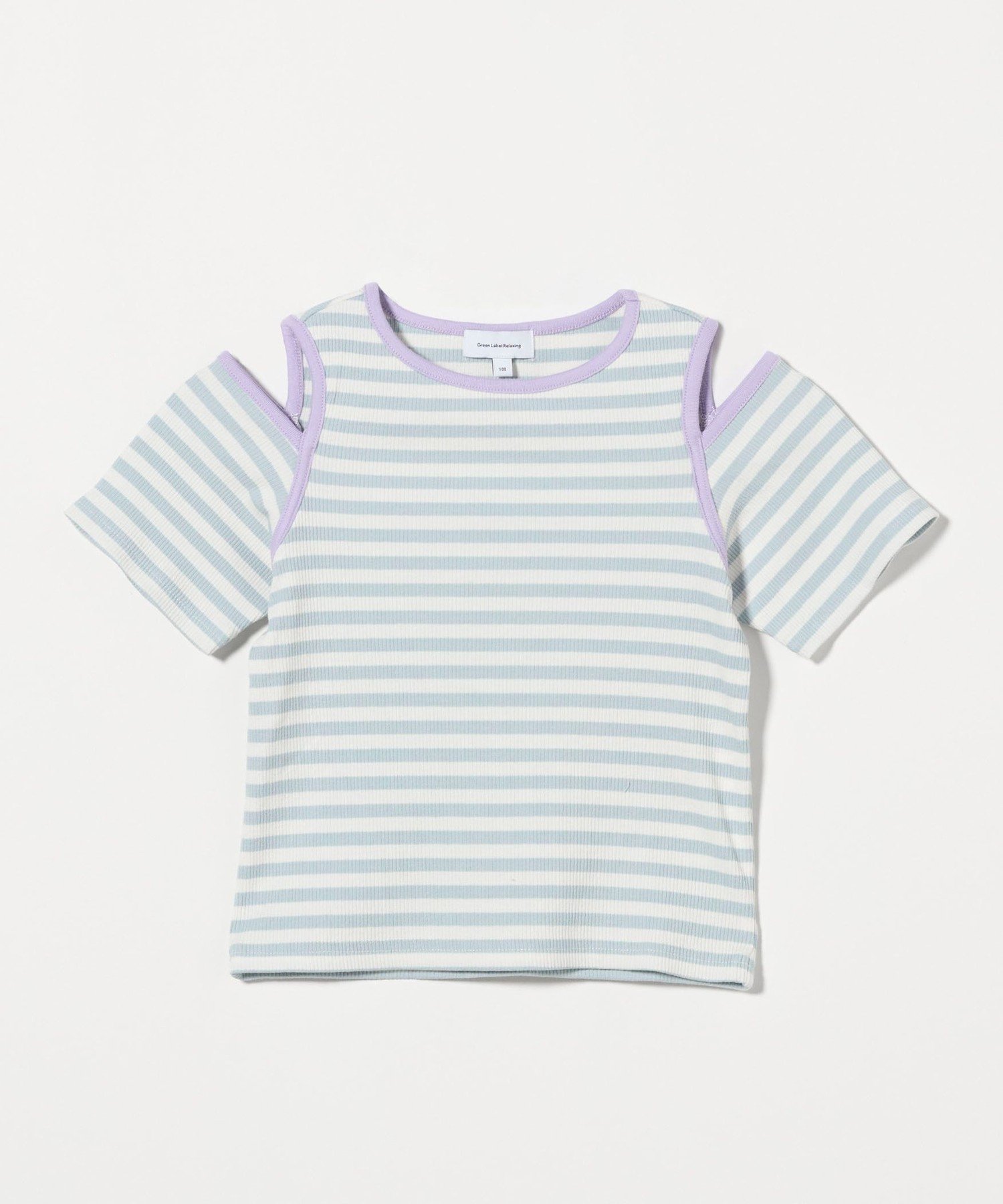 Полосатая футболка с разрезом на плече / Детская 100-130 см United Arrows Green Label Relaxing, LT.BLUE