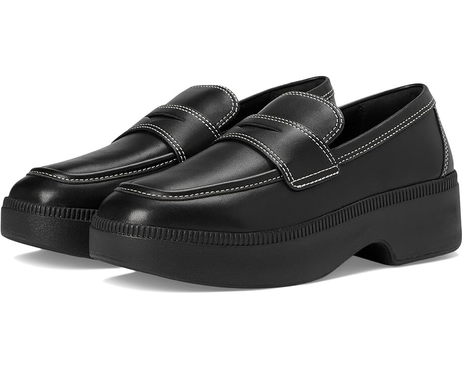 

Лоферы FitFlop F-Luma Contrast-Stitch Leather Demi-Wedge Loafers, черный