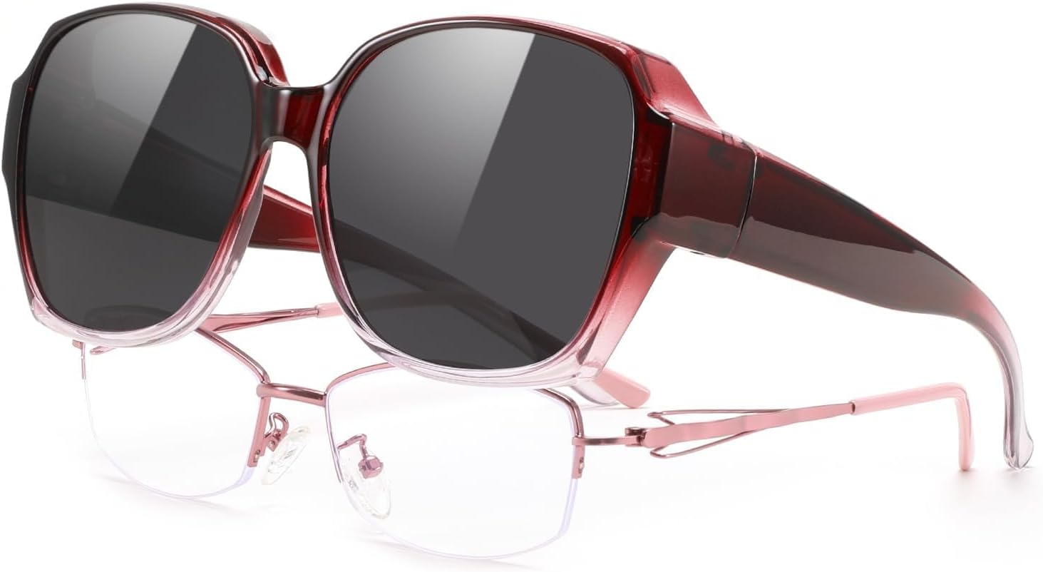 

Солнцезащитные очки FEISEDY Fit Over Glasses Polarized для женщин, надеваемые поверх очков с диоптриями, увеличенного размера, с защитой от УФ-излучения, B1114, Gradient Red Frame & Black Lens