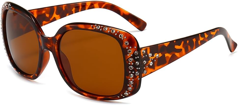 

Поляризованные модные солнцезащитные очки для женщин, большие квадратные, увеличенного размера, элегантные, модные, с бриллиантовым дизайном Azoxus, Leopard Print Frame/Brown Lens