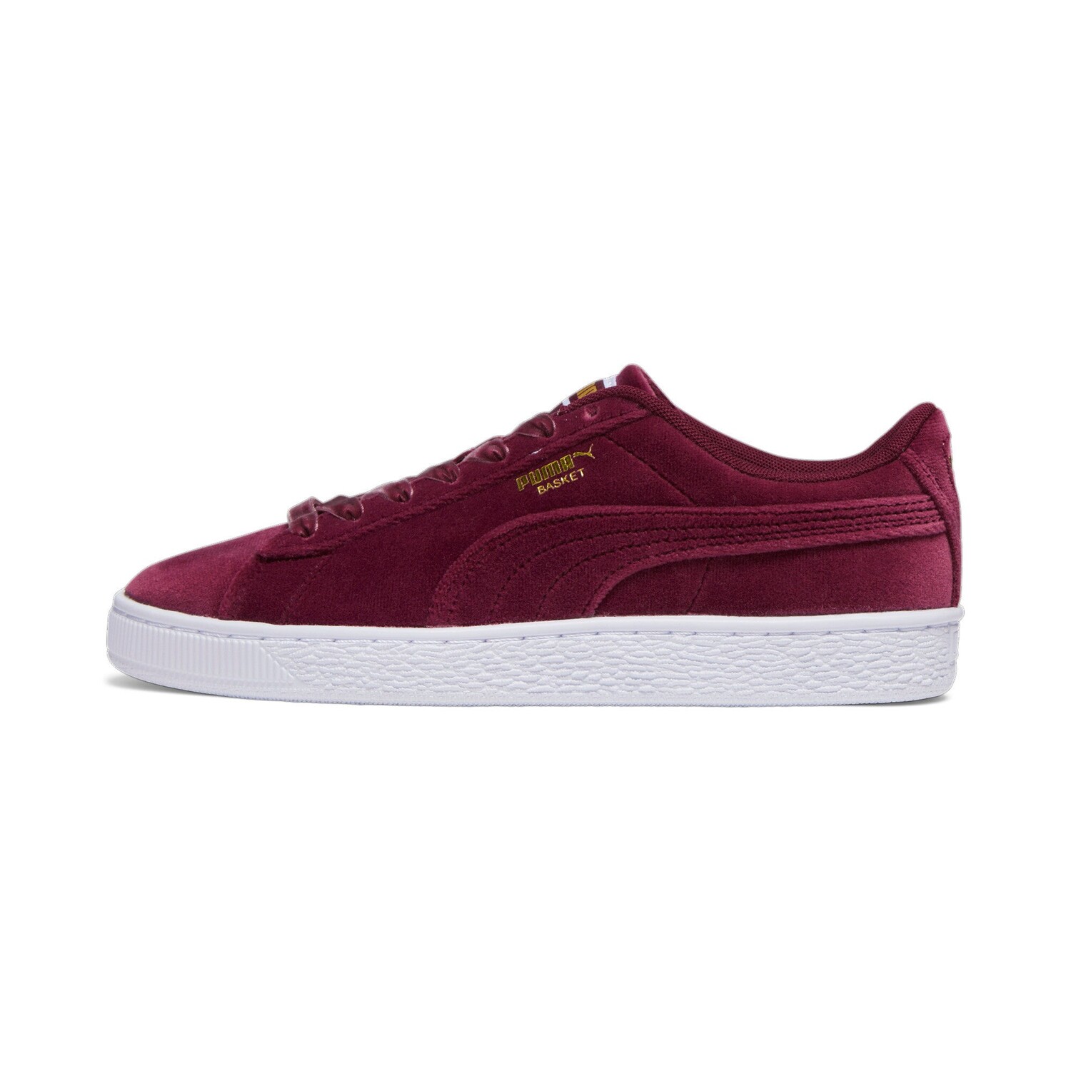 

Женские бархатные кроссовки PUMA Basket Classic, цвет Dark Jasper/Team Gold/White