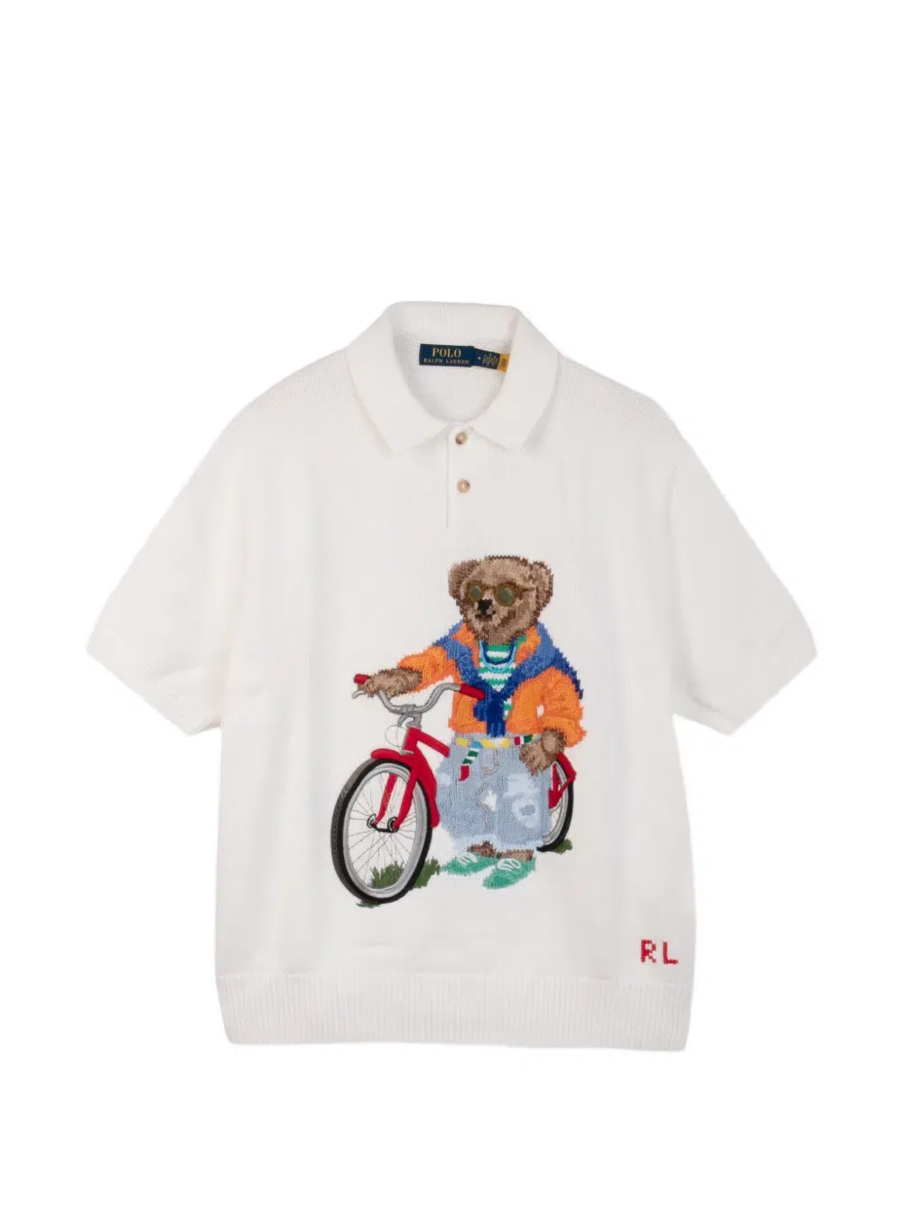 Вязаная рубашка поло с изображением медведя Поло Polo Ralph Lauren, белый