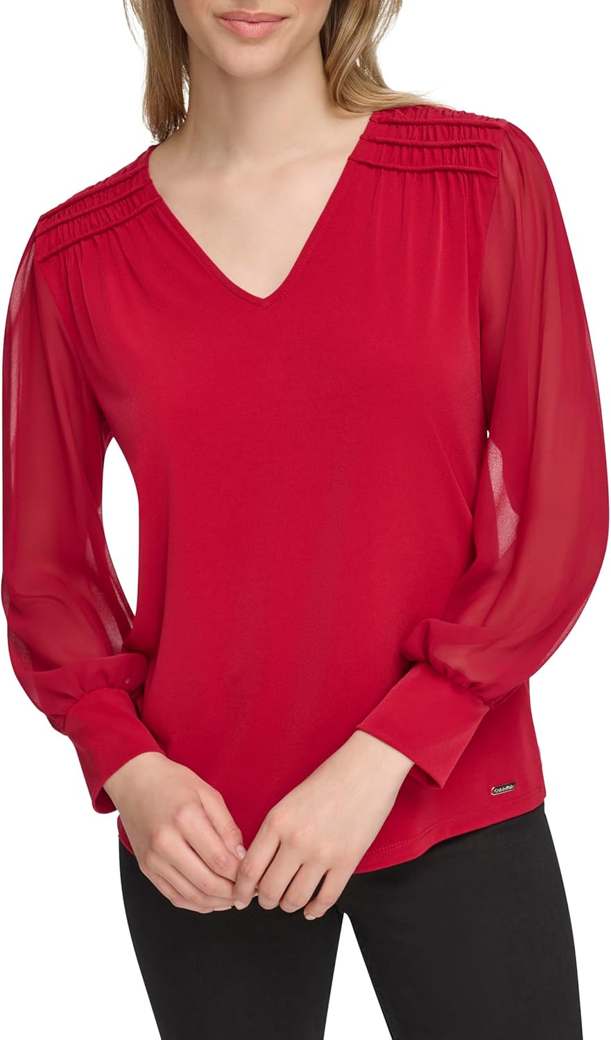 

Женский трикотажный джемпер Calvin Klein с V-образным вырезом и длинным рукавом, Cranberry