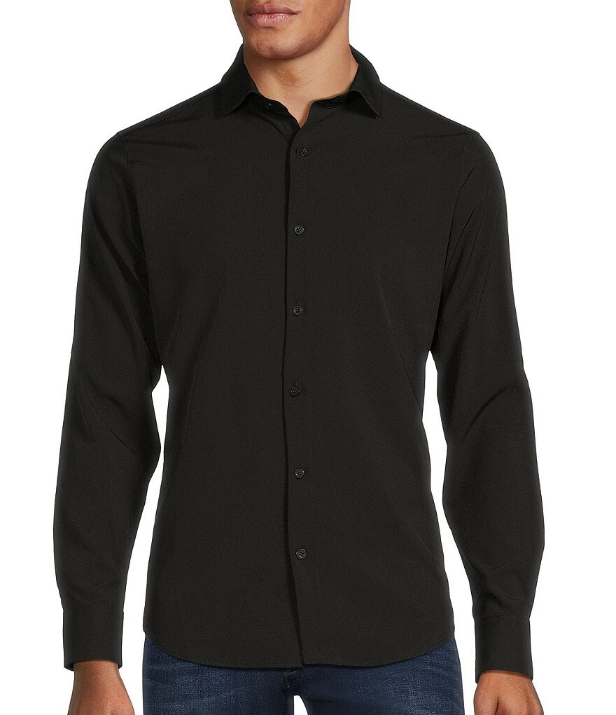 

Рубашка из эластичной ткани с раздвинутым воротником Murano Big & Tall Slim Fit Performance, черный