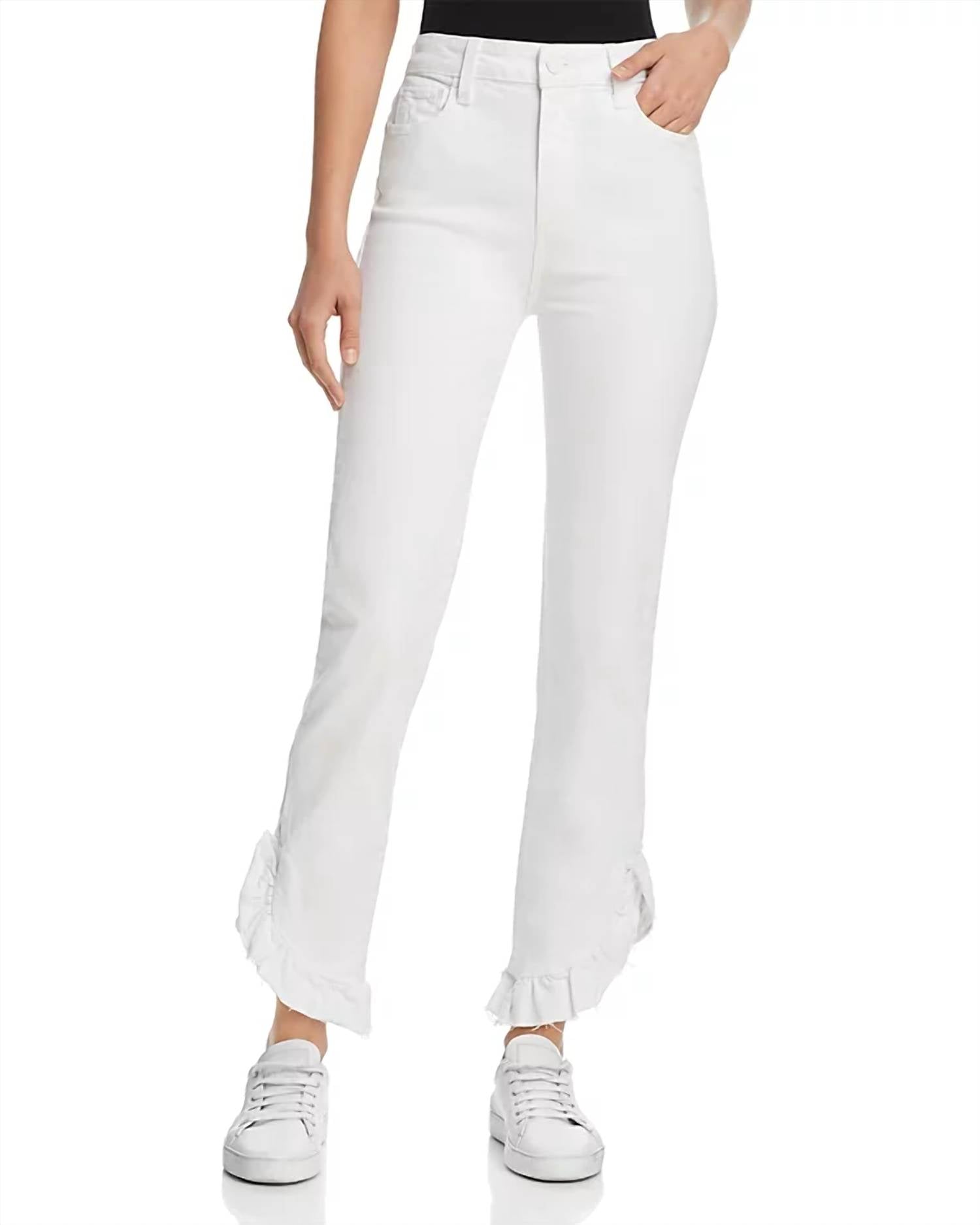 

Женские джинсы Hoxton Straight Ruffle в белом цвете Paige