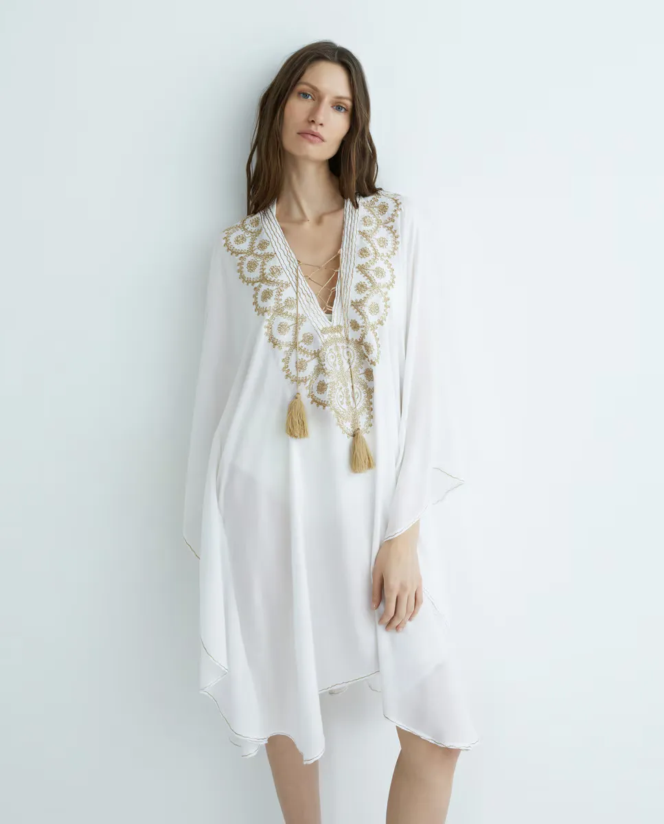 

Кафтан из хлопка с вышивкой Caftan by Mo, белый