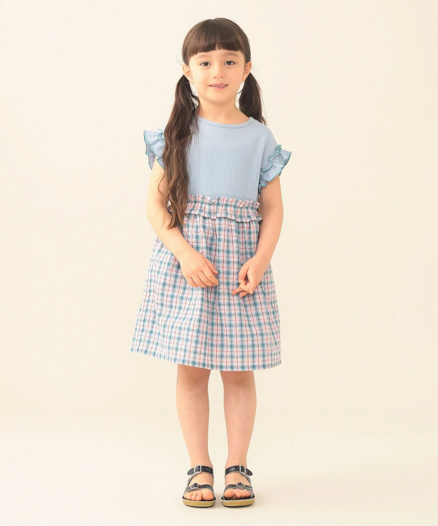 Платье Waffle Switch Dress 2026SS (90~140 см) Beams Mini, SAXE — фото 2