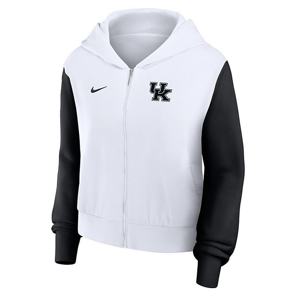Женская белая худи с капюшоном на молнии cropped beyond capability color-block kentucky wildcats Nike — фото 3