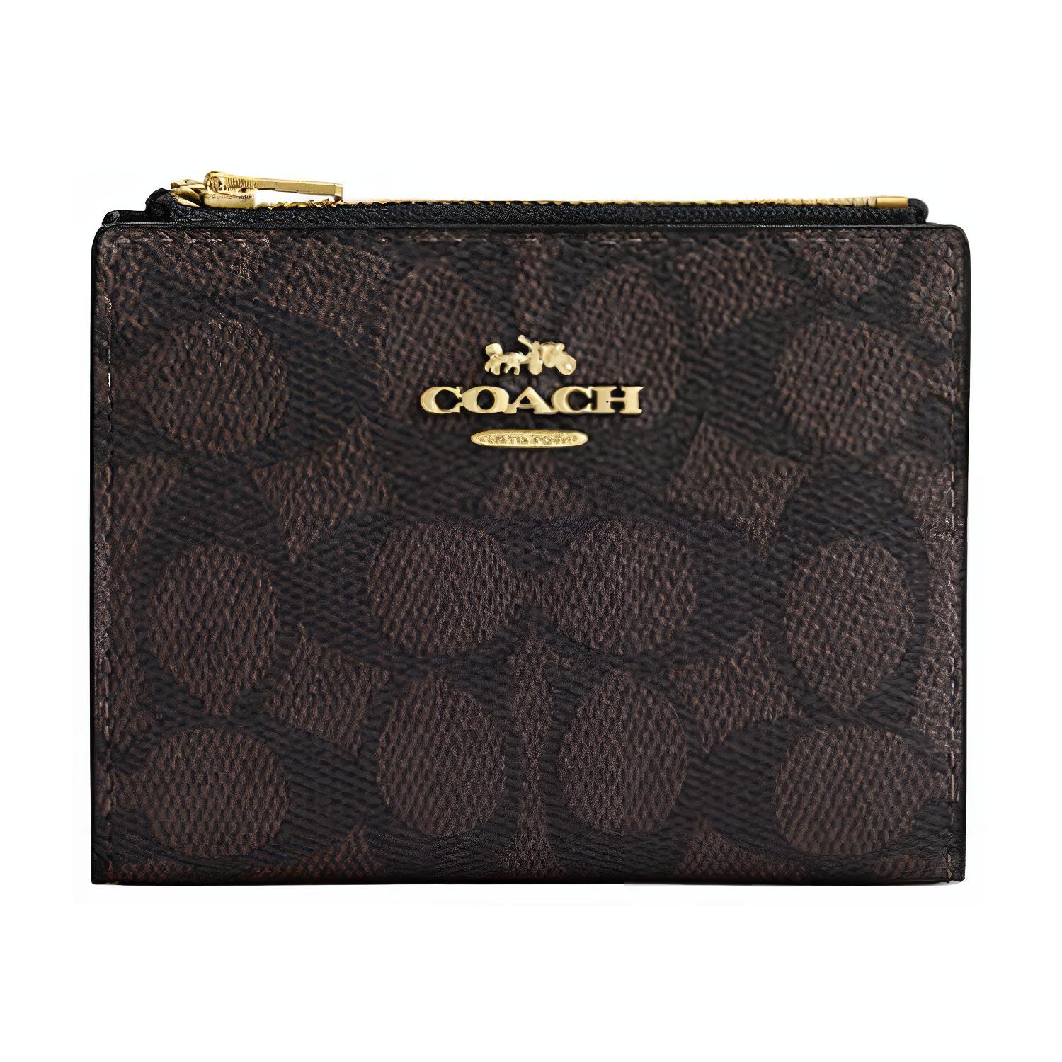

COACH Мини-кошелек из холщовой ткани с покрытием, цвет бежевый